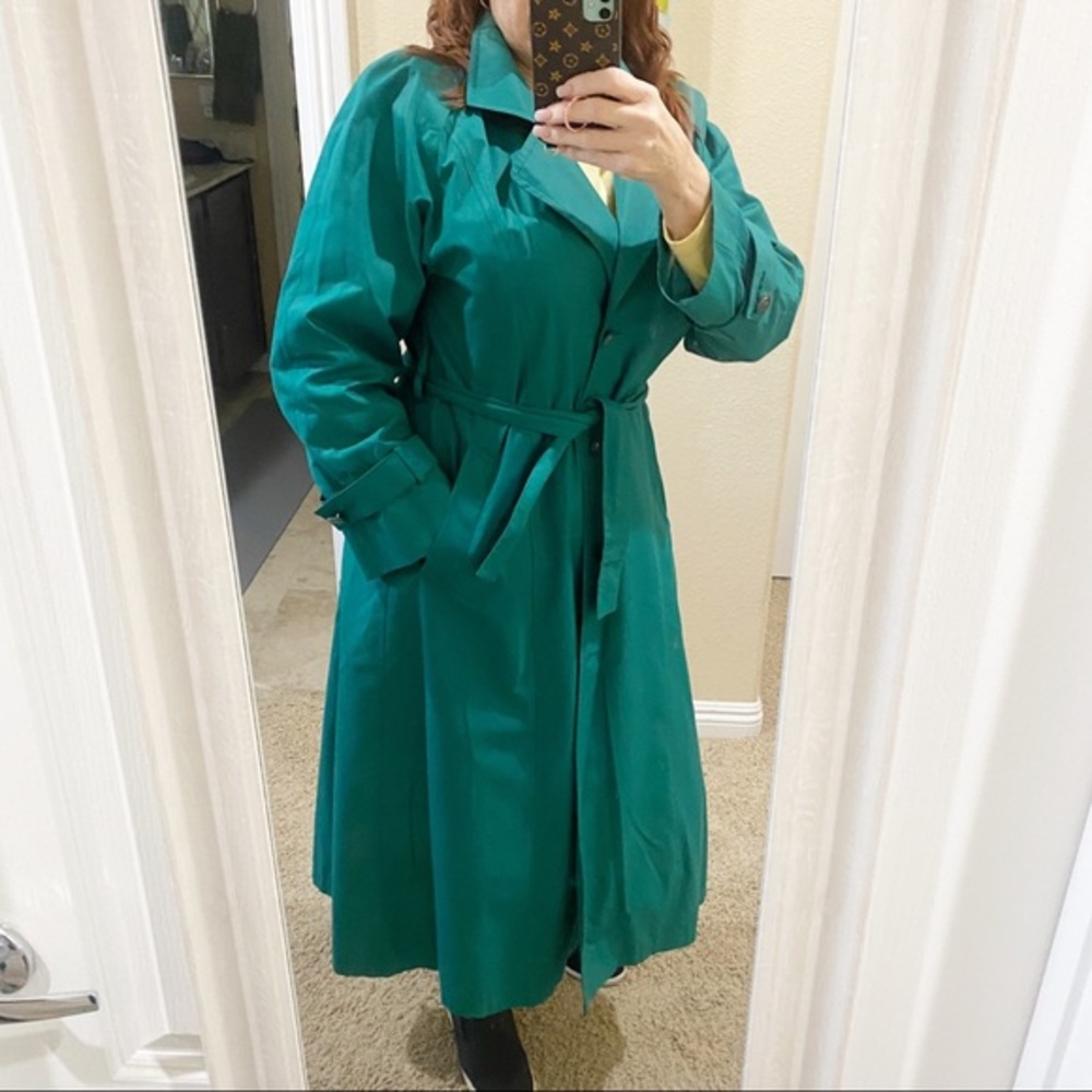 London Fog by Wamsutta Green Size 8 Reg Trench Coat Long Sleeve Women's